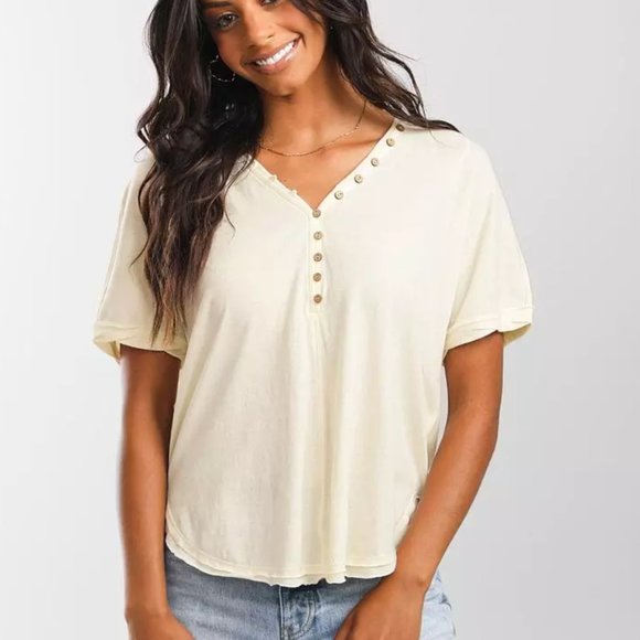 BKE Tops - BKE Raw Edge V-Neck Henley